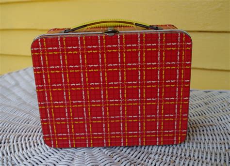 Vintage 1960's Plaid Red Yellow Scotch Metal Lunchbox, Ohio 